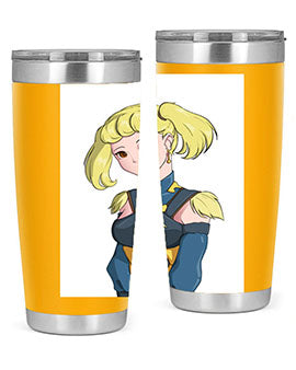 A stylish tumbler featuring a blonde girl in a royal dress, showcasing its double wall vacuum stainless steel design.
