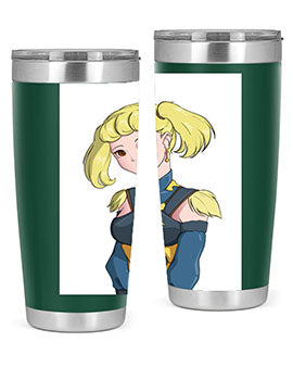 A stylish tumbler featuring a blonde girl in a royal dress, showcasing its double wall vacuum stainless steel design.