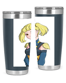 A stylish tumbler featuring a blonde girl in a royal dress, showcasing its double wall vacuum stainless steel design.