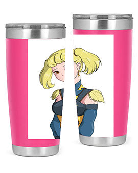 A stylish tumbler featuring a blonde girl in a royal dress, showcasing its double wall vacuum stainless steel design.