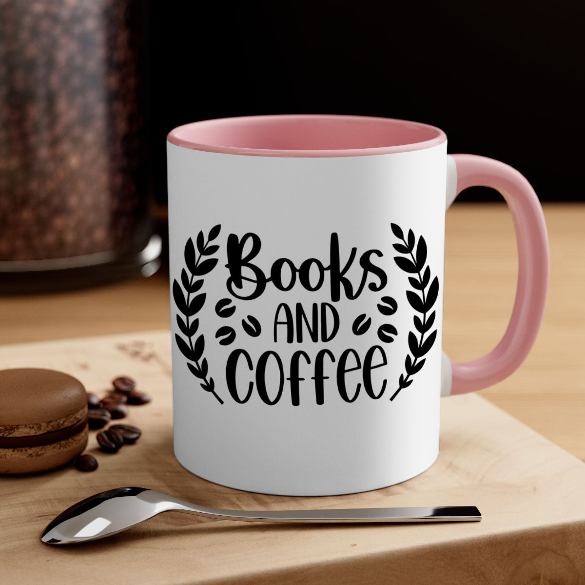 Books and Coffee Mug featuring a glossy finish, colored handle, and interior, available in five vibrant colors.