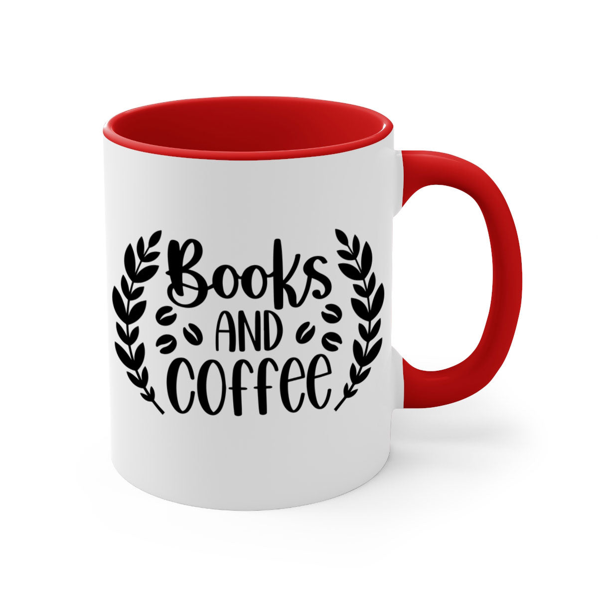 Books and Coffee Mug featuring a glossy finish, colored handle, and interior, available in five vibrant colors.