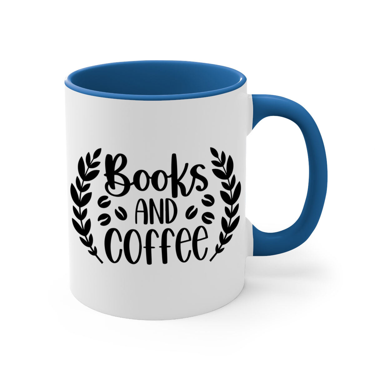Books and Coffee Mug featuring a glossy finish, colored handle, and interior, available in five vibrant colors.