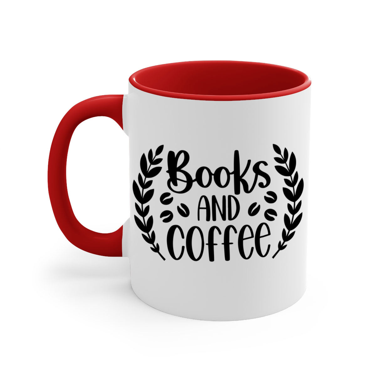 Books and Coffee Mug featuring a glossy finish, colored handle, and interior, available in five vibrant colors.