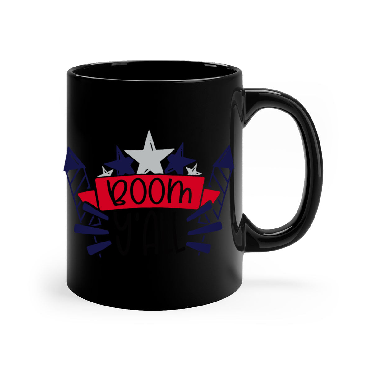 Boom Yall Style 146# Mug featuring a glossy finish with a colored handle and interior, available in multiple colors for 4th of July celebrations.