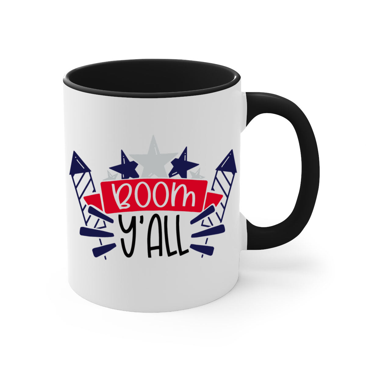 Boom Yall Style 146# Mug featuring a glossy finish with a colored handle and interior, available in multiple colors for 4th of July celebrations.