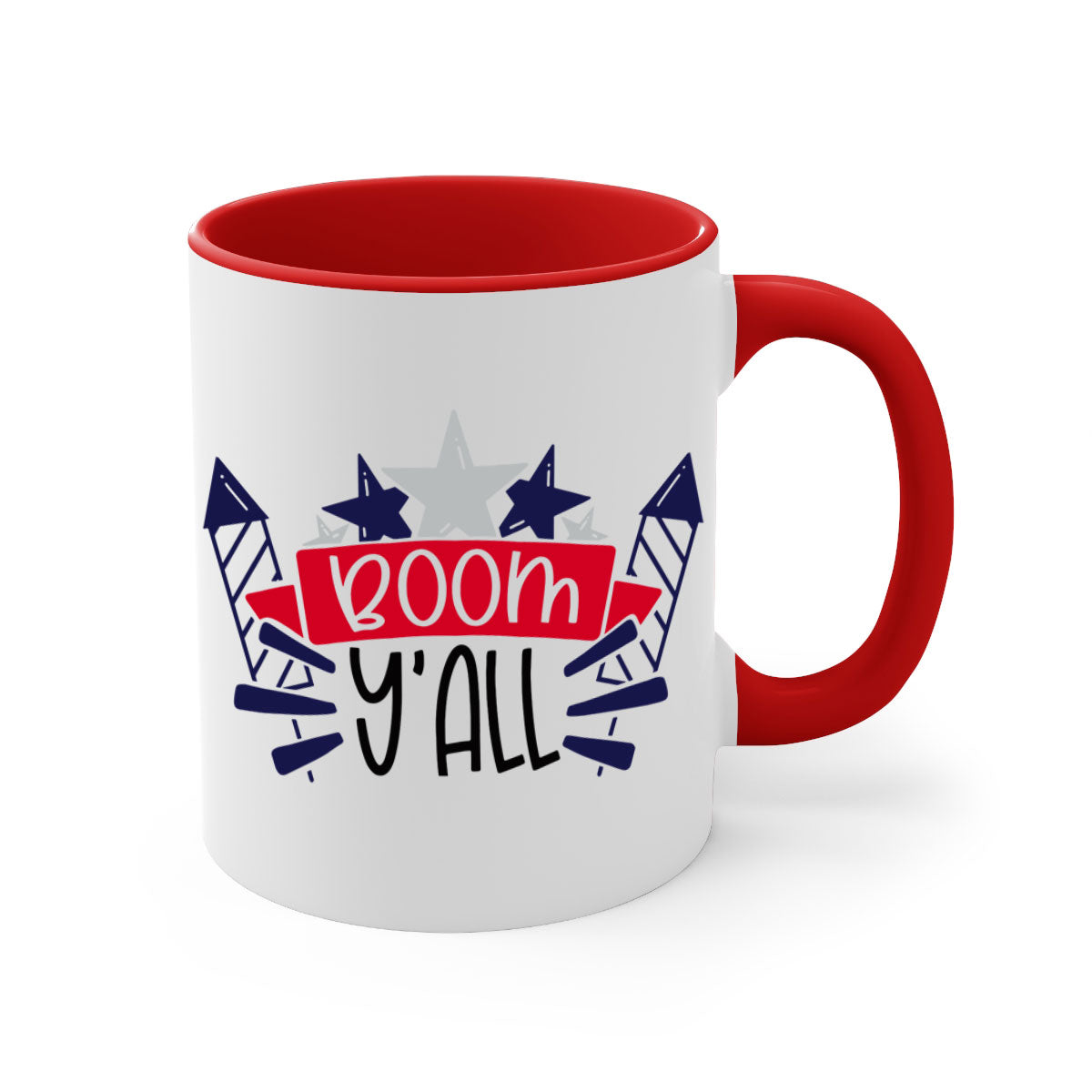 Boom Yall Style 146# Mug featuring a glossy finish with a colored handle and interior, available in multiple colors for 4th of July celebrations.