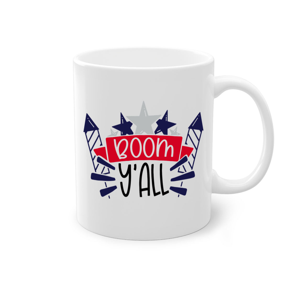 Boom Yall Style 146# Mug featuring a glossy finish with a colored handle and interior, available in multiple colors for 4th of July celebrations.