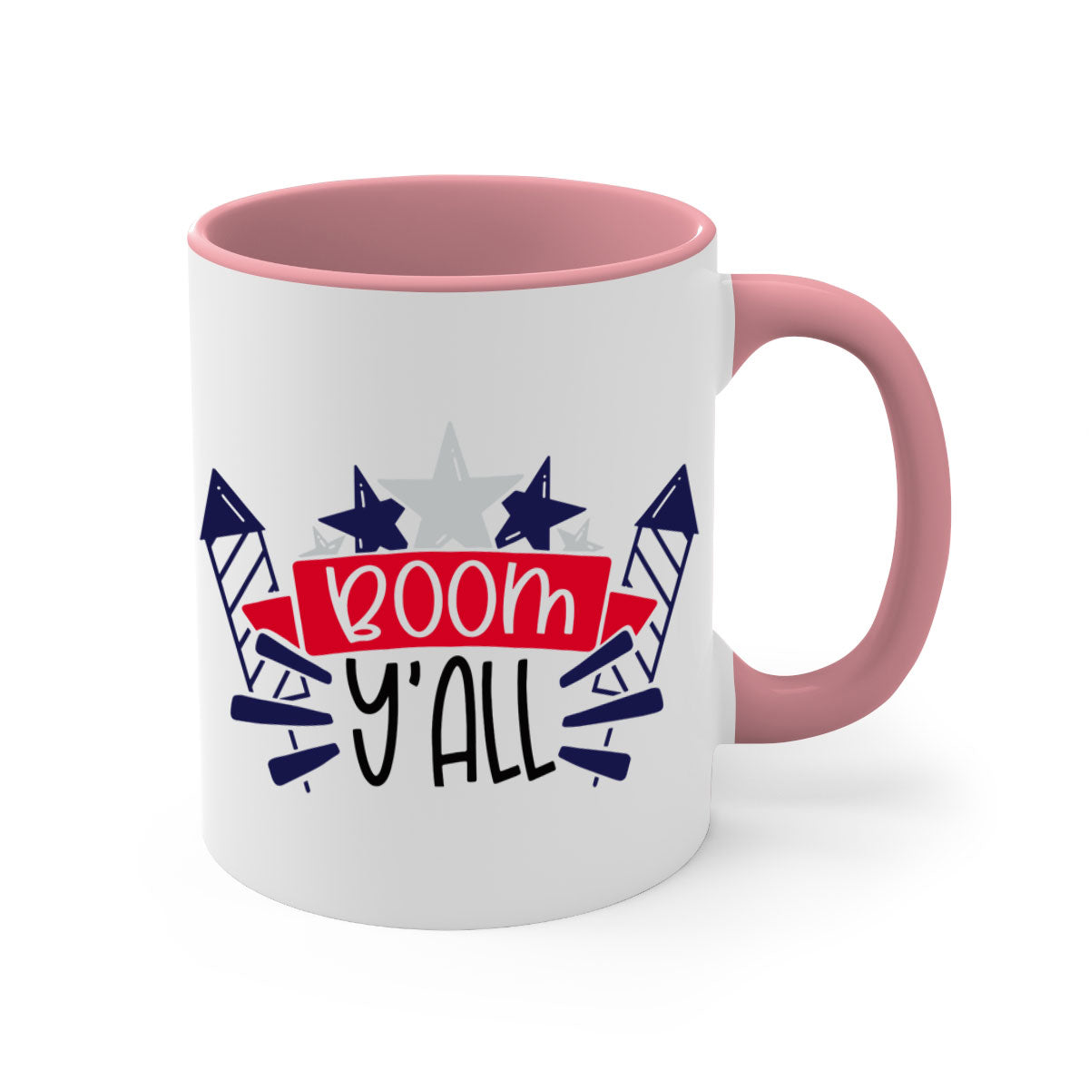 Boom Yall Style 146# Mug featuring a glossy finish with a colored handle and interior, available in multiple colors for 4th of July celebrations.