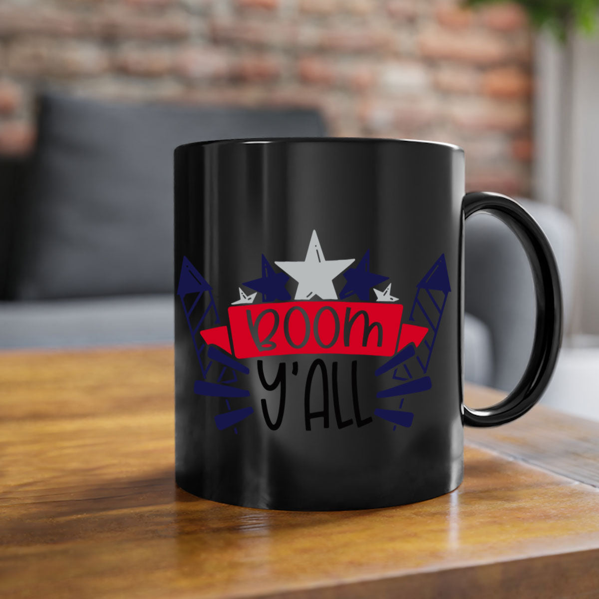 Boom Yall Style 146# Mug featuring a glossy finish with a colored handle and interior, available in multiple colors for 4th of July celebrations.