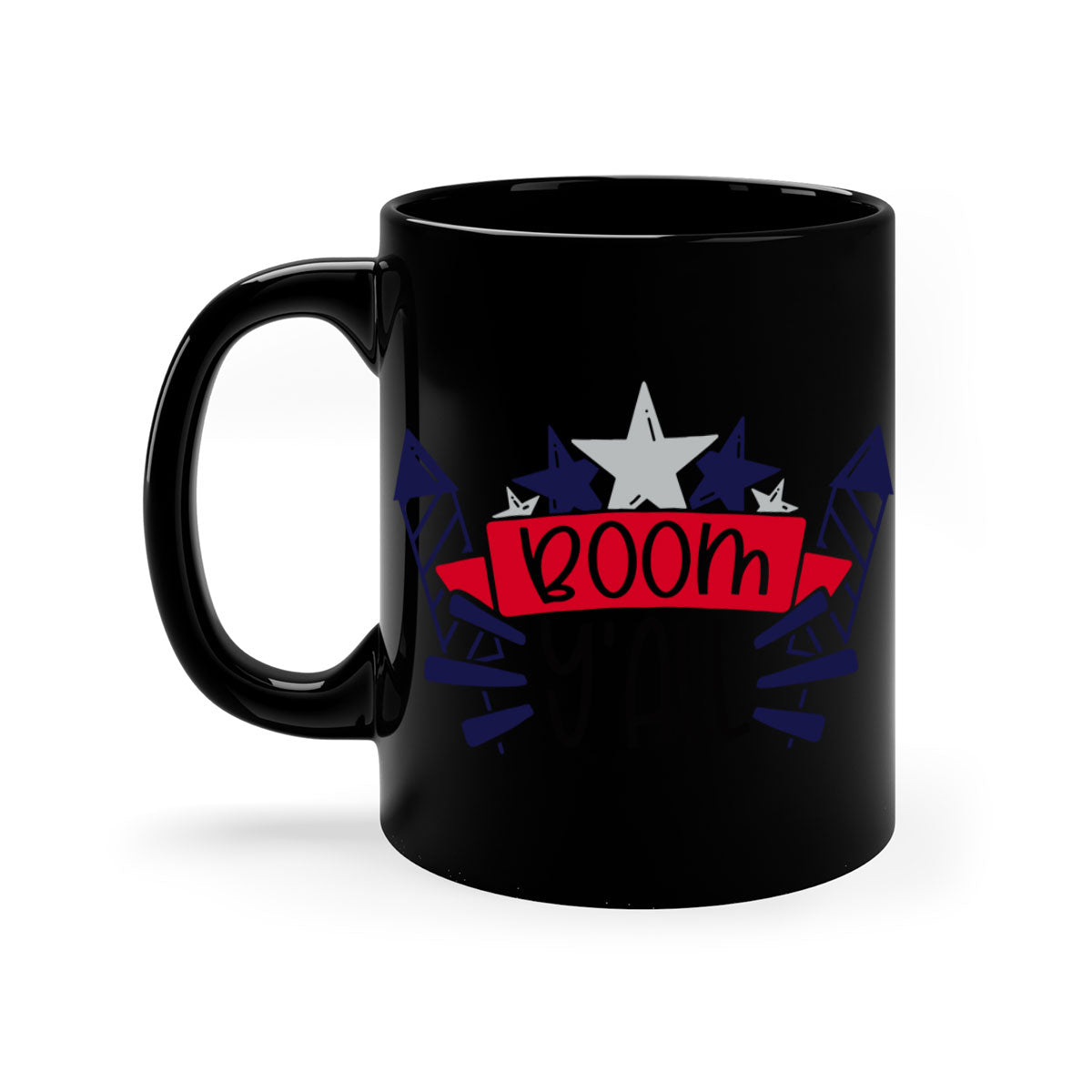 Boom Yall Style 146# Mug featuring a glossy finish with a colored handle and interior, available in multiple colors for 4th of July celebrations.