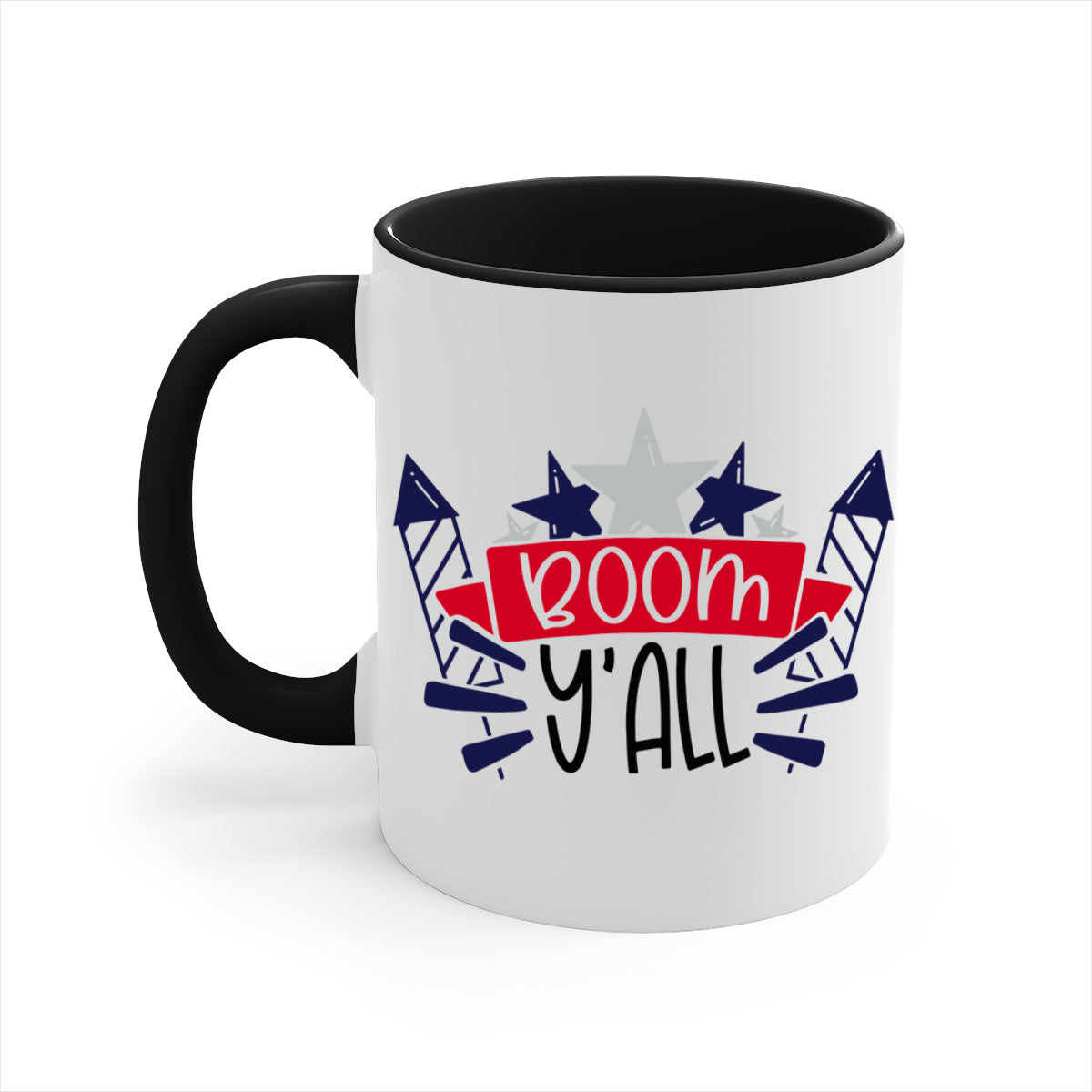 Boom Yall Style 146# Mug featuring a glossy finish with a colored handle and interior, available in multiple colors for 4th of July celebrations.