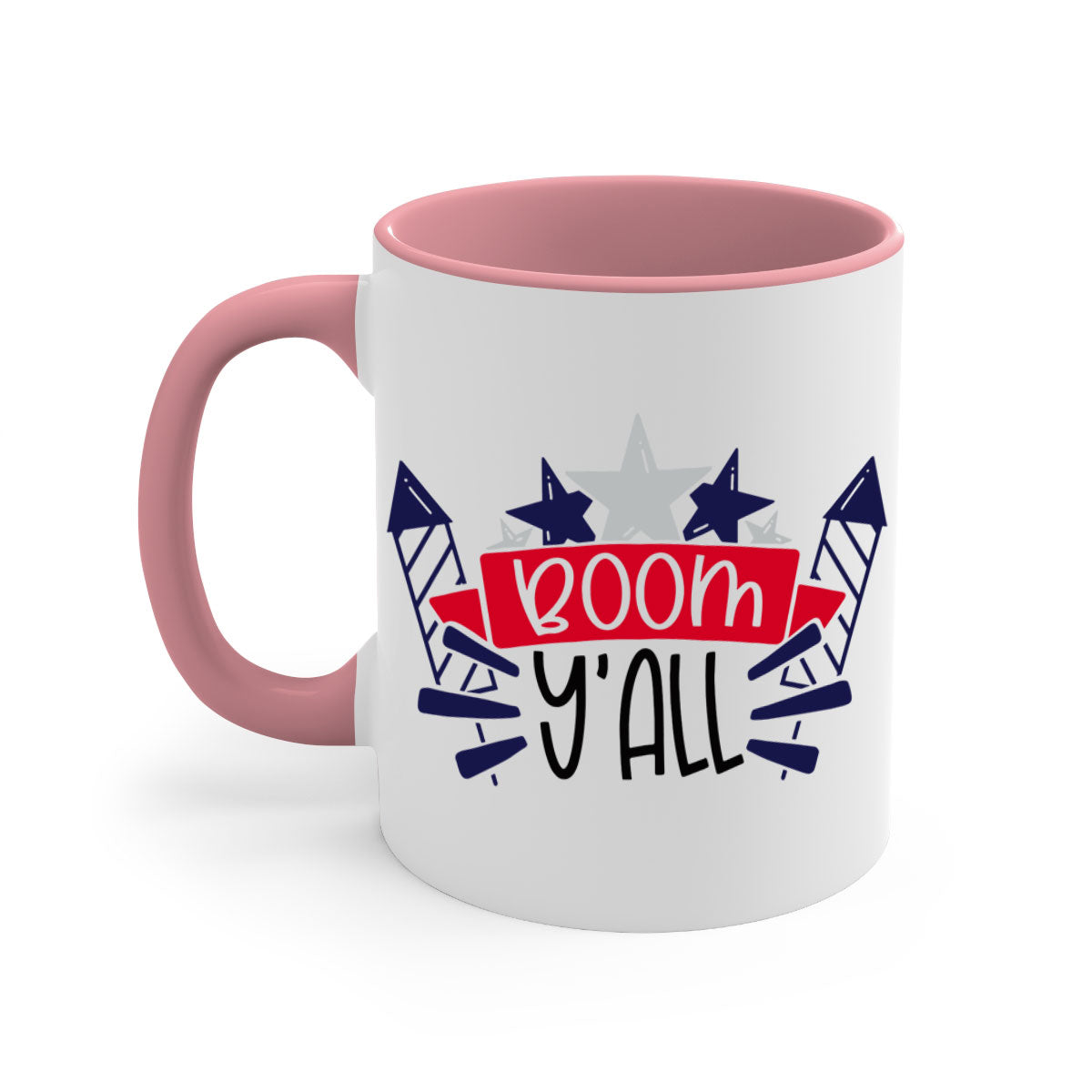 Boom Yall Style 146# Mug featuring a glossy finish with a colored handle and interior, available in multiple colors for 4th of July celebrations.