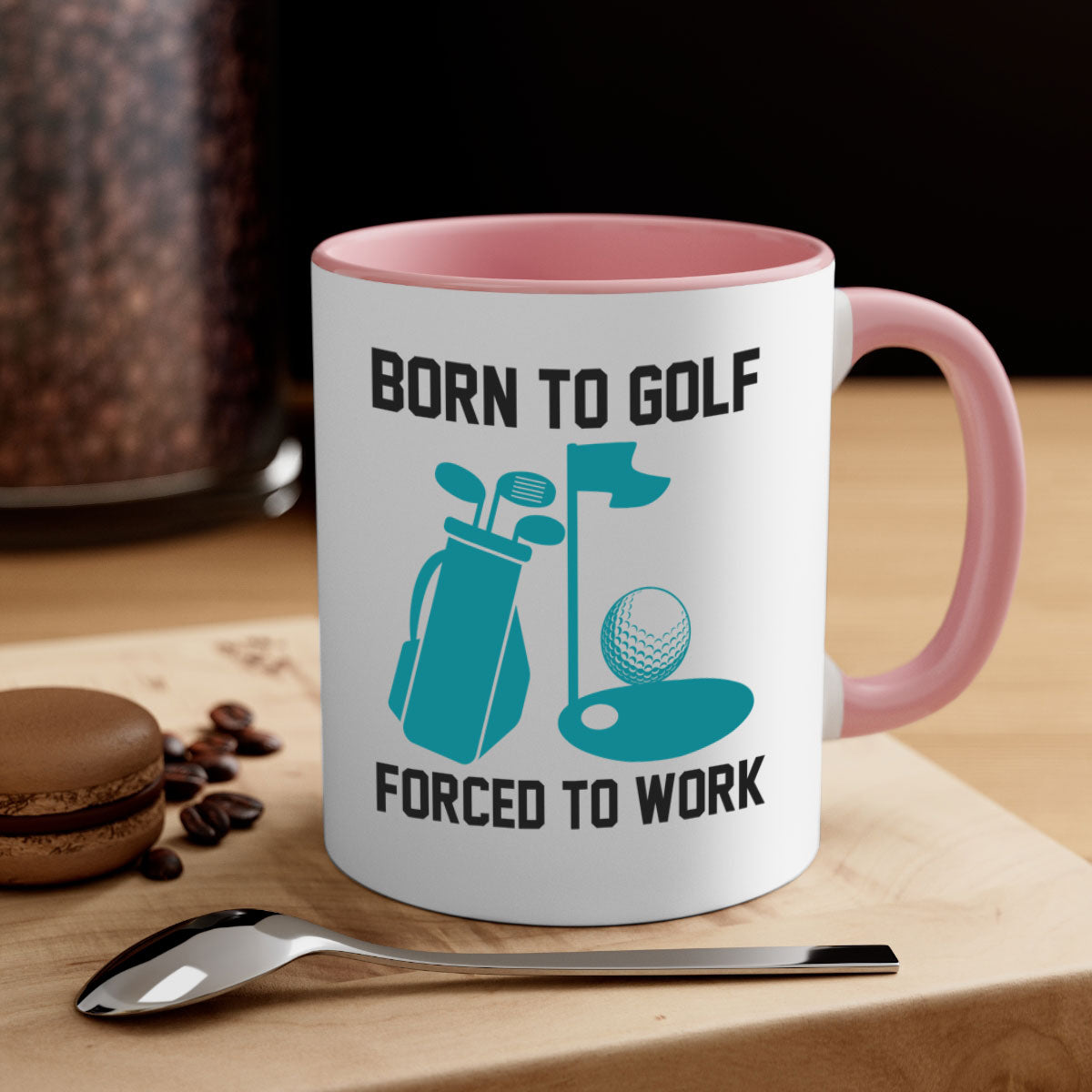 Born to 1409# golf mug featuring a glossy finish, colored handle, and interior, available in multiple colors and sizes.