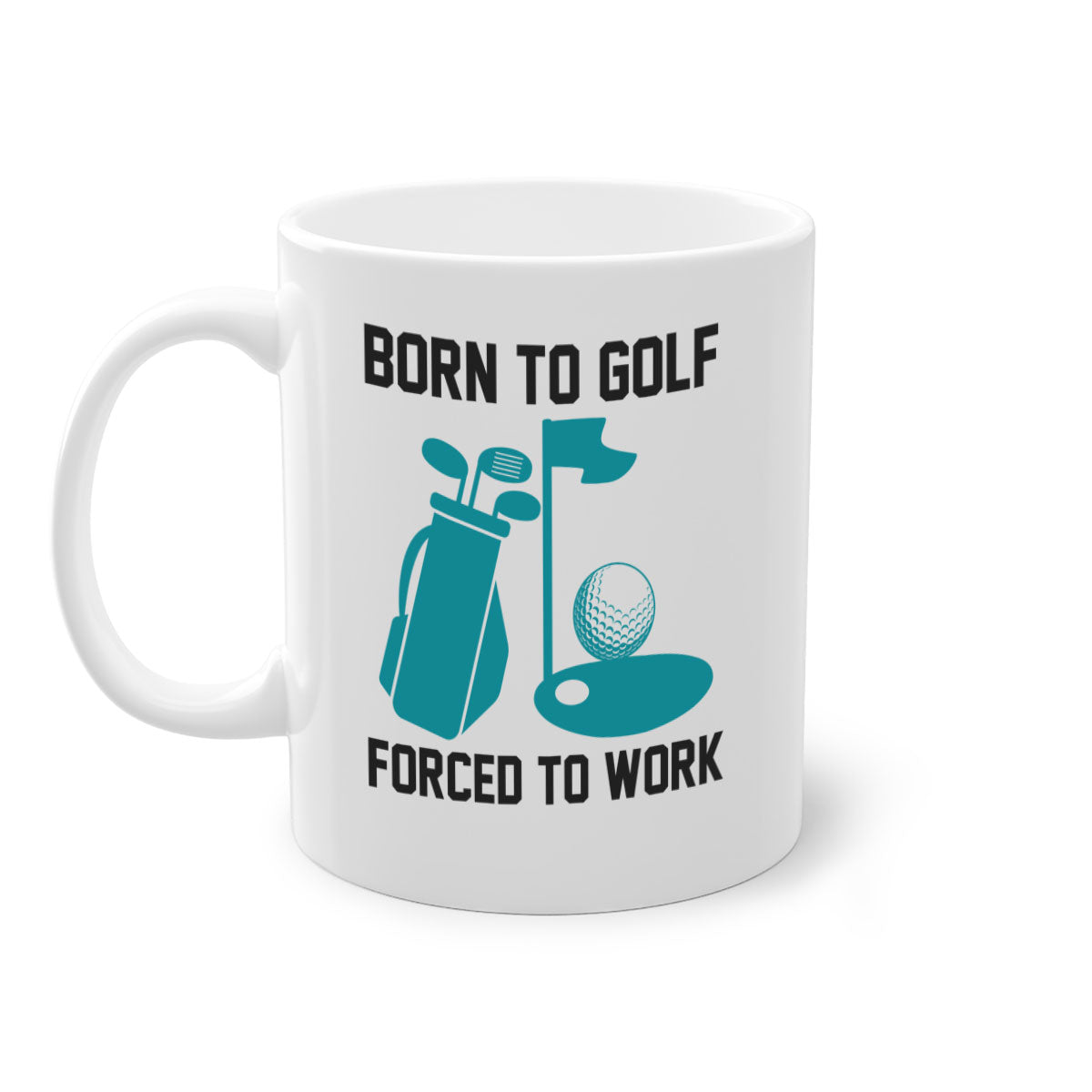 Born to 1409# golf mug featuring a glossy finish, colored handle, and interior, available in multiple colors and sizes.