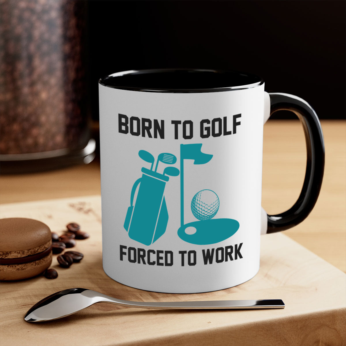 Born to 1409# golf mug featuring a glossy finish, colored handle, and interior, available in multiple colors and sizes.