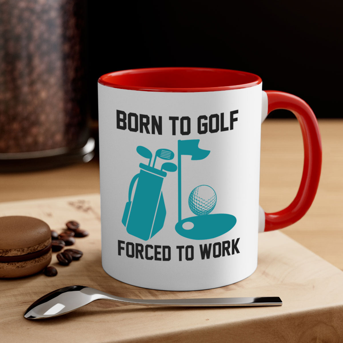 Born to 1409# golf mug featuring a glossy finish, colored handle, and interior, available in multiple colors and sizes.