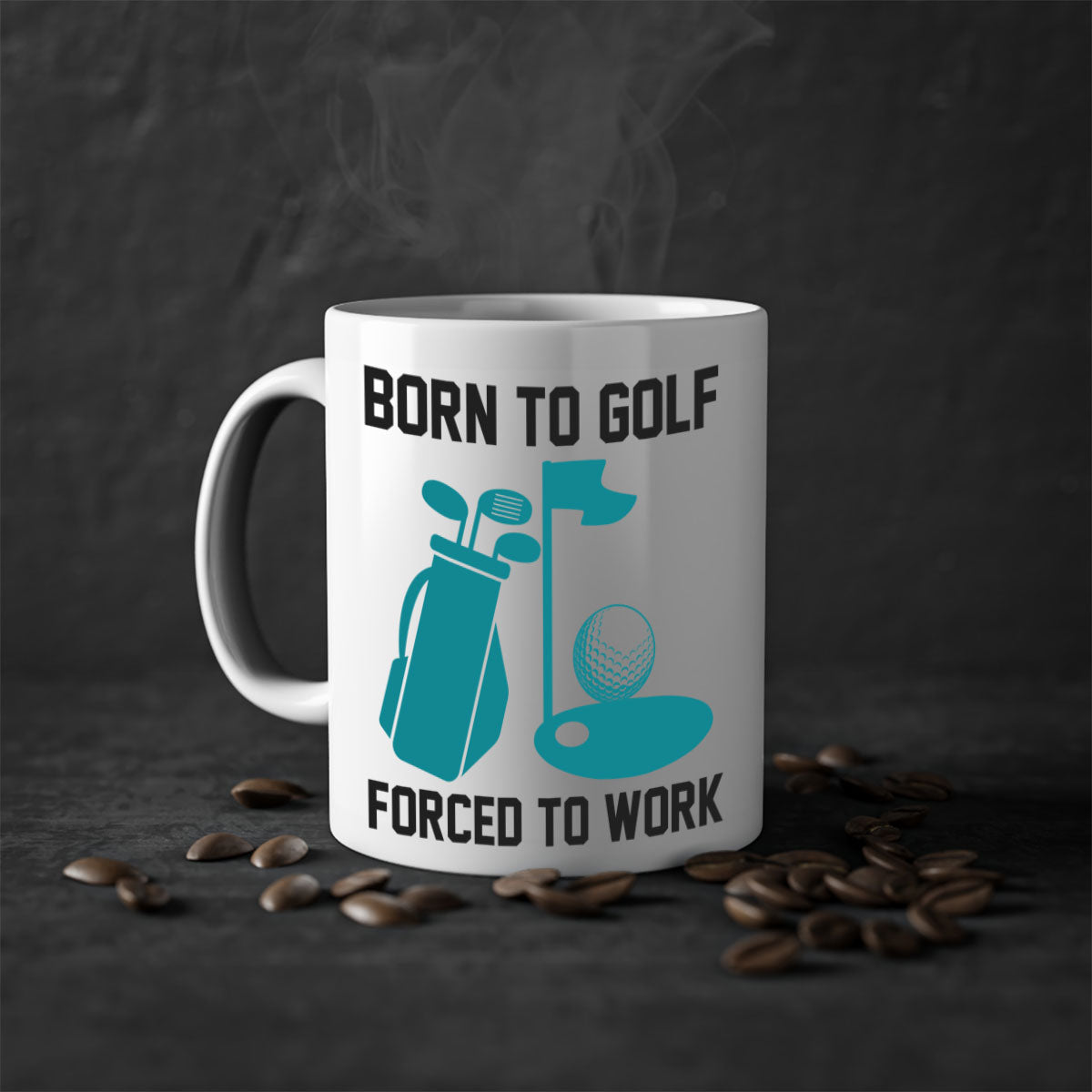 Born to 1409# golf mug featuring a glossy finish, colored handle, and interior, available in multiple colors and sizes.