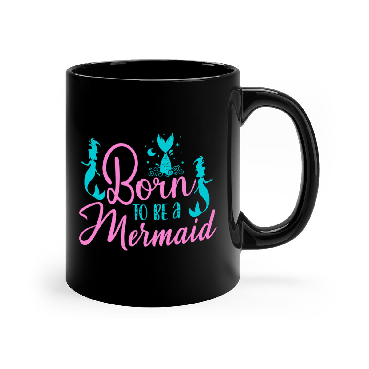 Born To Be A Mermaid mug featuring a glossy finish, colored handle, and interior, available in five vibrant colors.