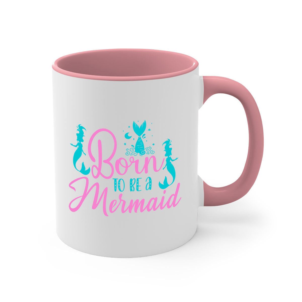 Born To Be A Mermaid mug featuring a glossy finish, colored handle, and interior, available in five vibrant colors.