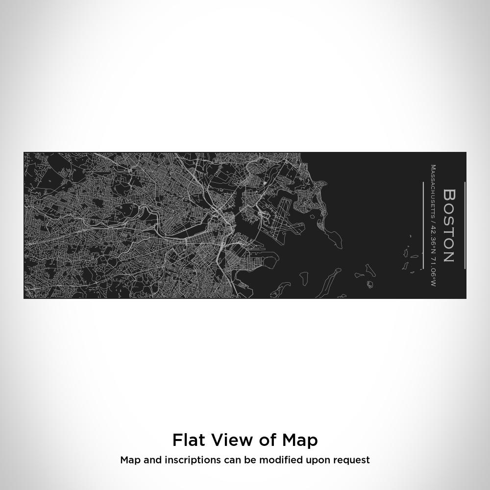 Matte black insulated cup featuring a custom engraved map of Boston, Massachusetts with coordinates.