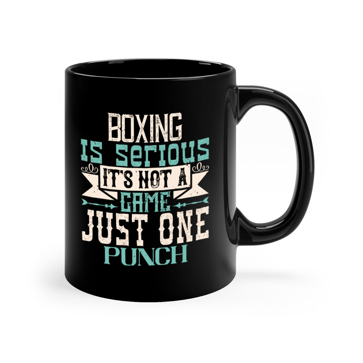 Boxing is Serious Mug featuring a bold statement design with a glossy finish and colorful handle, available in multiple sizes.