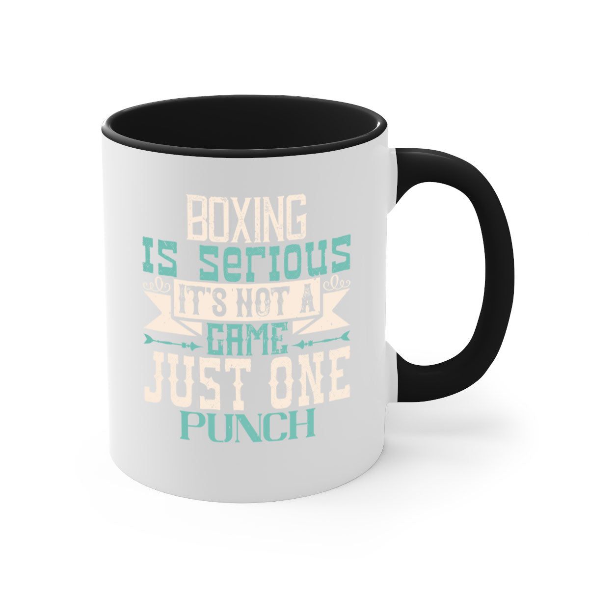 Boxing is Serious Mug featuring a bold statement design with a glossy finish and colorful handle, available in multiple sizes.