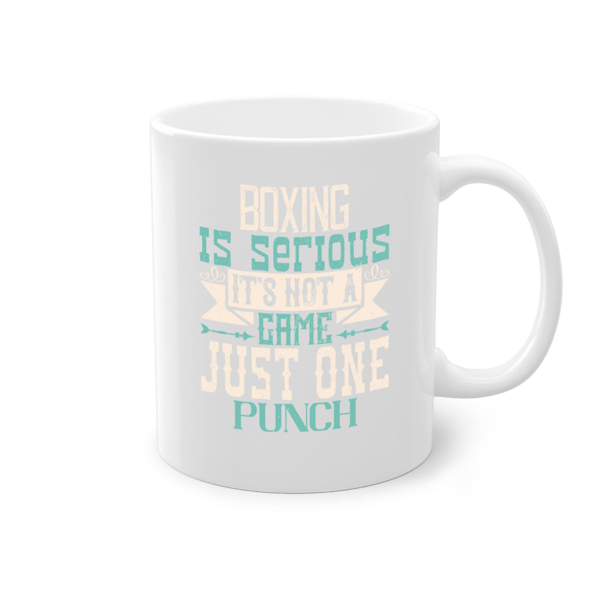 Boxing is Serious Mug featuring a bold statement design with a glossy finish and colorful handle, available in multiple sizes.