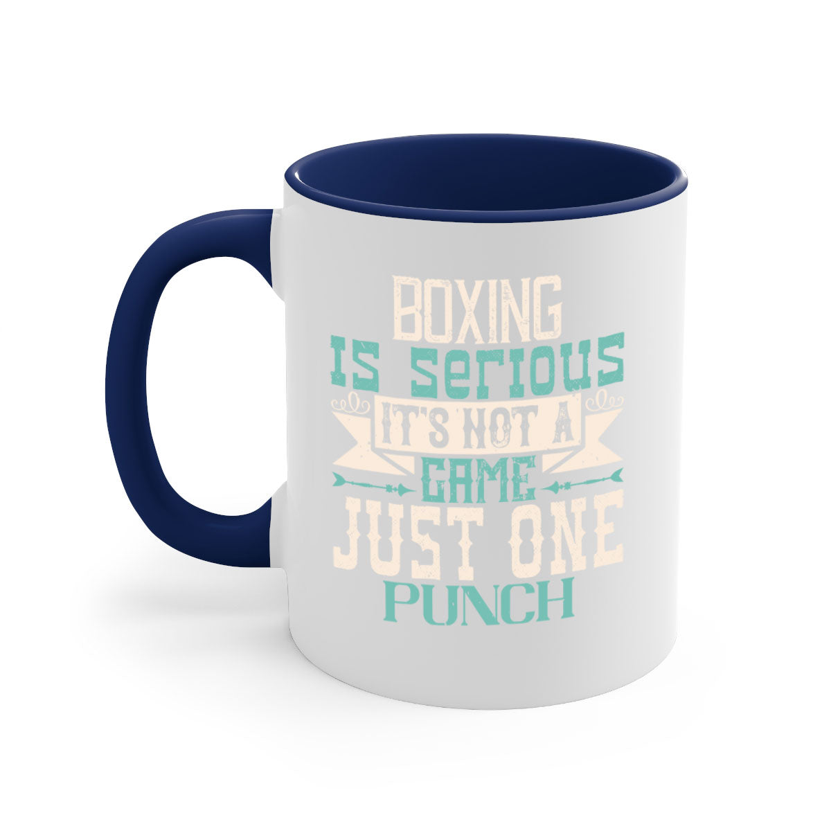 Boxing is Serious Mug featuring a bold statement design with a glossy finish and colorful handle, available in multiple sizes.