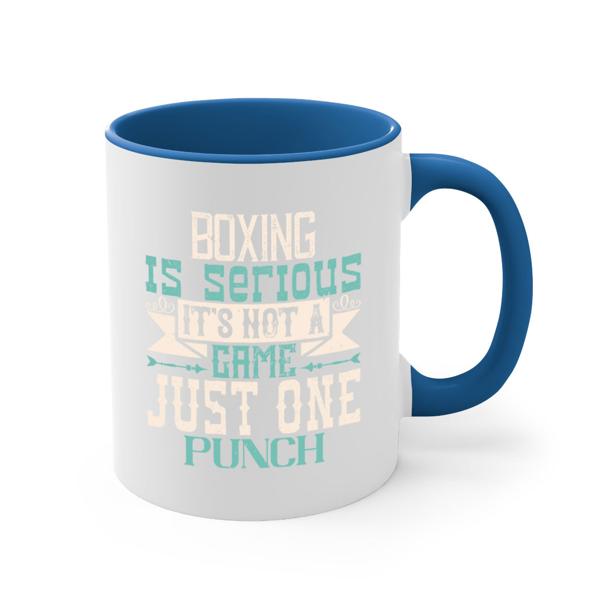 Boxing is Serious Mug featuring a bold statement design with a glossy finish and colorful handle, available in multiple sizes.