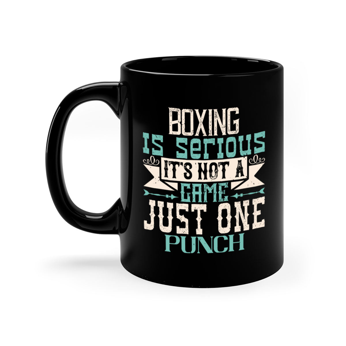 Boxing is Serious Mug featuring a bold statement design with a glossy finish and colorful handle, available in multiple sizes.