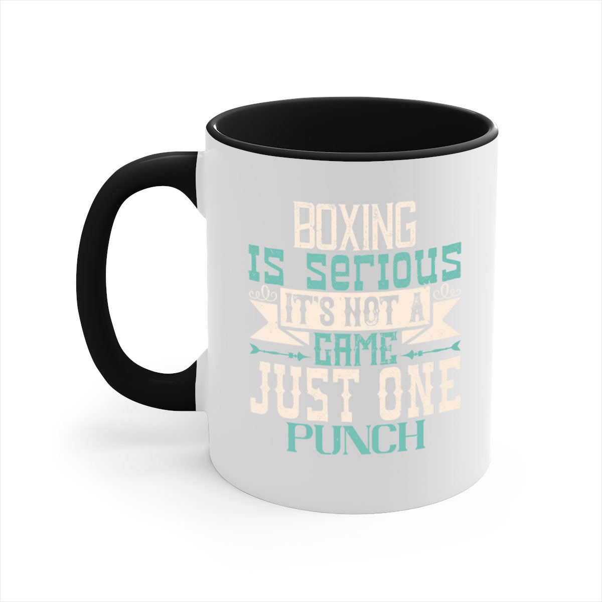 Boxing is Serious Mug featuring a bold statement design with a glossy finish and colorful handle, available in multiple sizes.