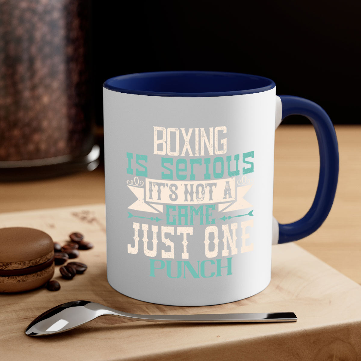 Boxing is Serious Mug featuring a bold statement design with a glossy finish and colorful handle, available in multiple sizes.