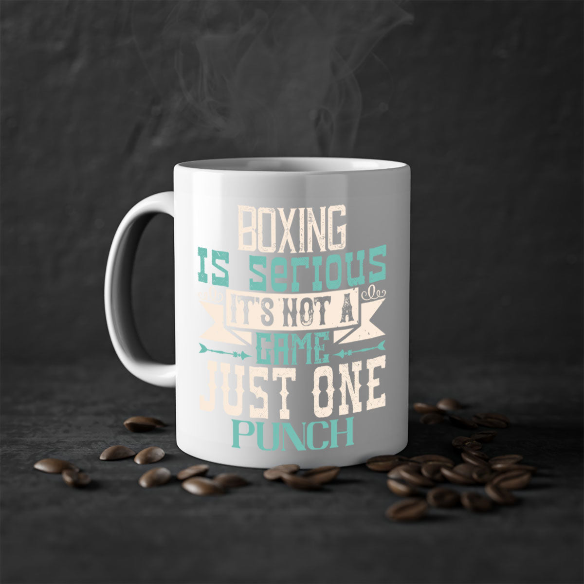 Boxing is Serious Mug featuring a bold statement design with a glossy finish and colorful handle, available in multiple sizes.