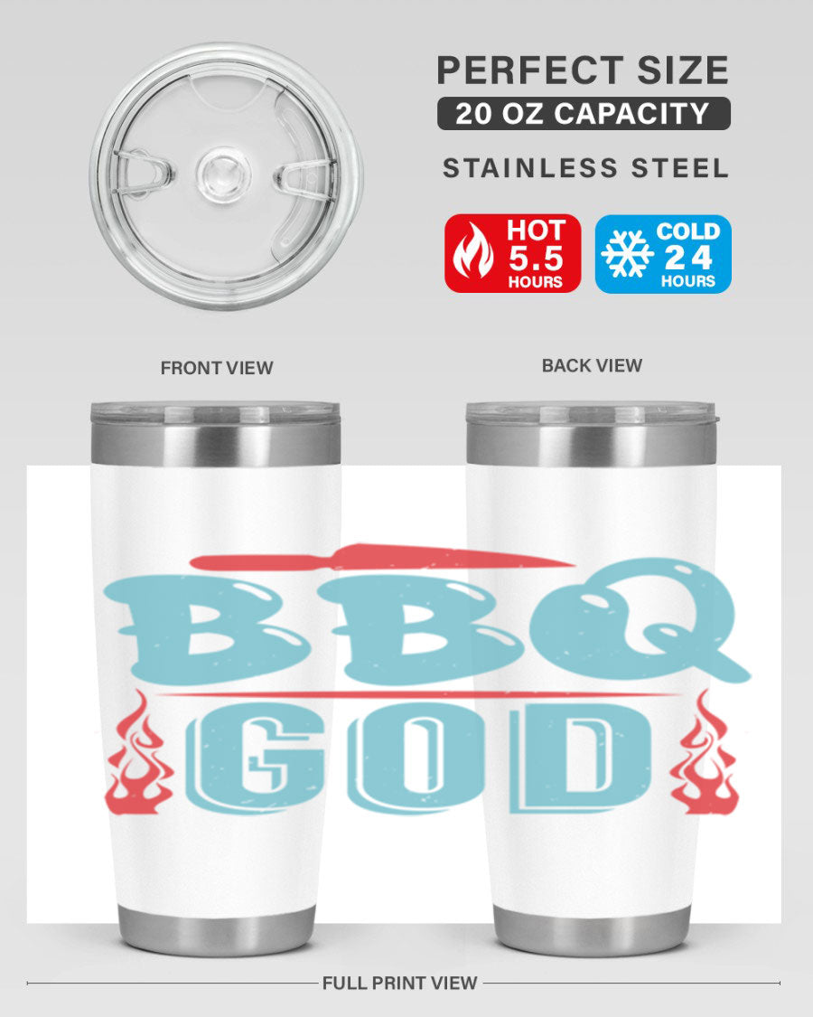 BBQ God 28# Tumbler in stainless steel with copper lining, showcasing its sleek design and drink-thru lid.