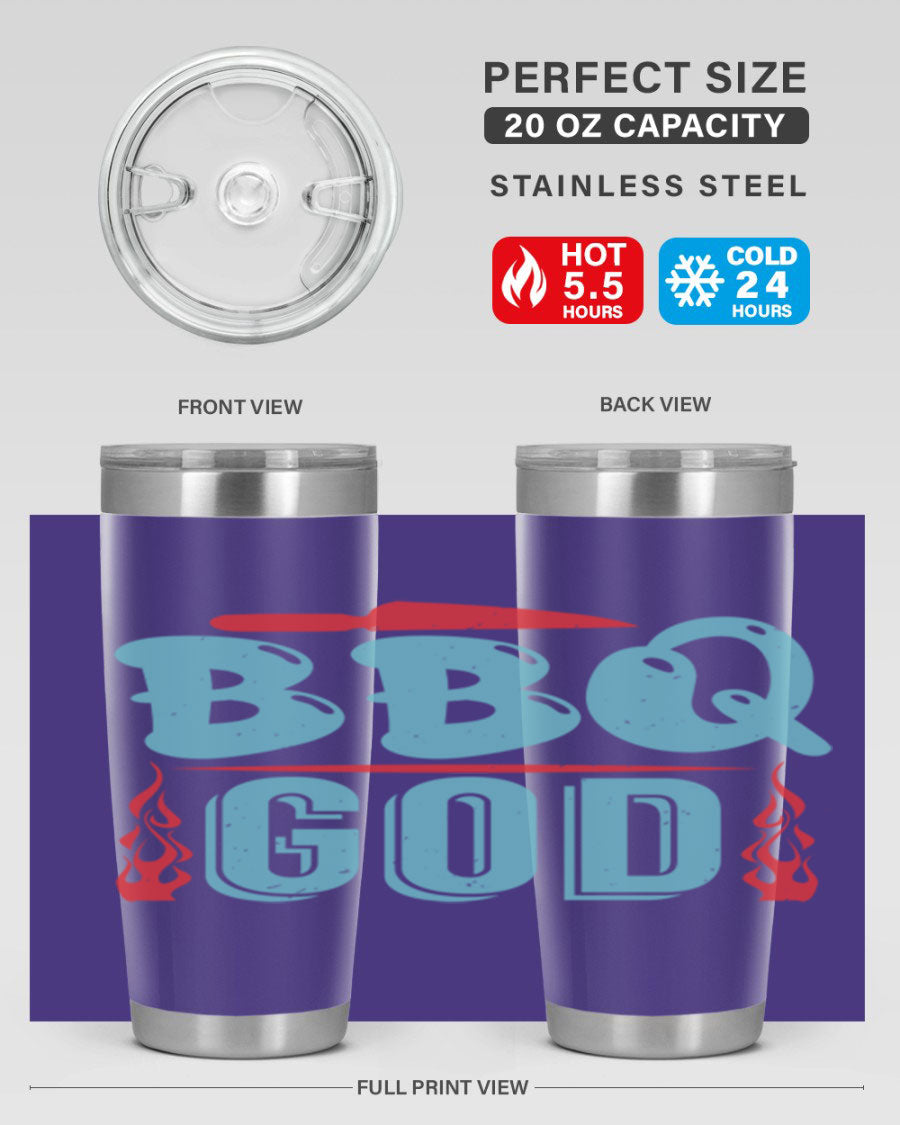 BBQ God 28# Tumbler in stainless steel with copper lining, showcasing its sleek design and drink-thru lid.