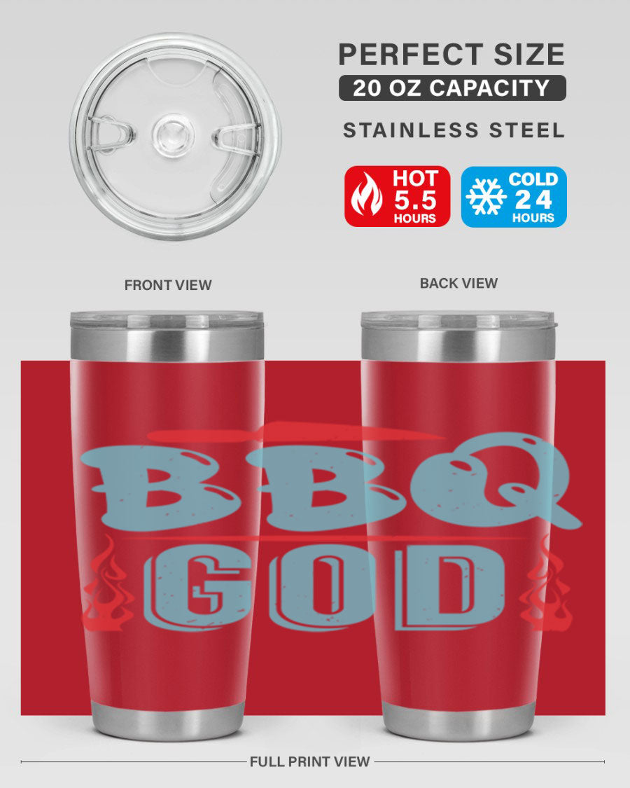 BBQ God 28# Tumbler in stainless steel with copper lining, showcasing its sleek design and drink-thru lid.