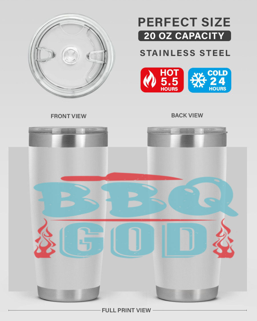 BBQ God 28# Tumbler in stainless steel with copper lining, showcasing its sleek design and drink-thru lid.