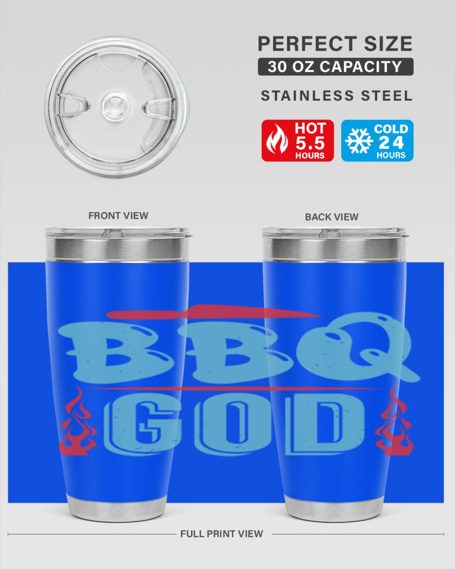 BBQ God 28# Tumbler in stainless steel with copper lining, showcasing its sleek design and drink-thru lid.