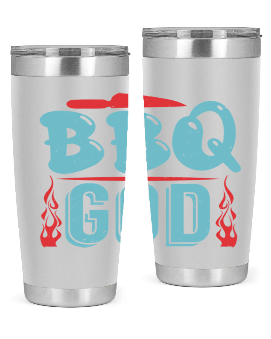 BBQ God 28# Tumbler in stainless steel with copper lining, showcasing its sleek design and drink-thru lid.