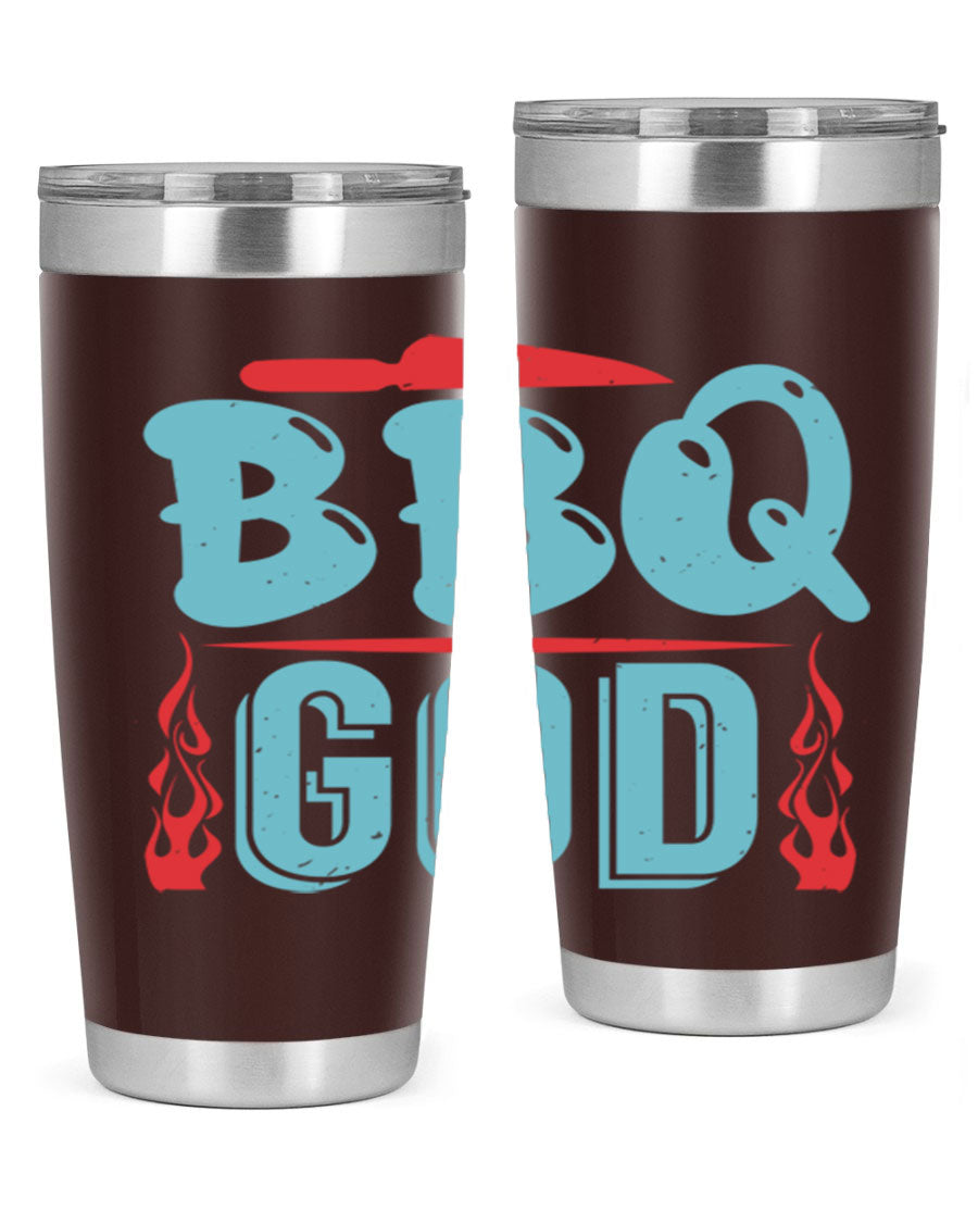 BBQ God 28# Tumbler in stainless steel with copper lining, showcasing its sleek design and drink-thru lid.