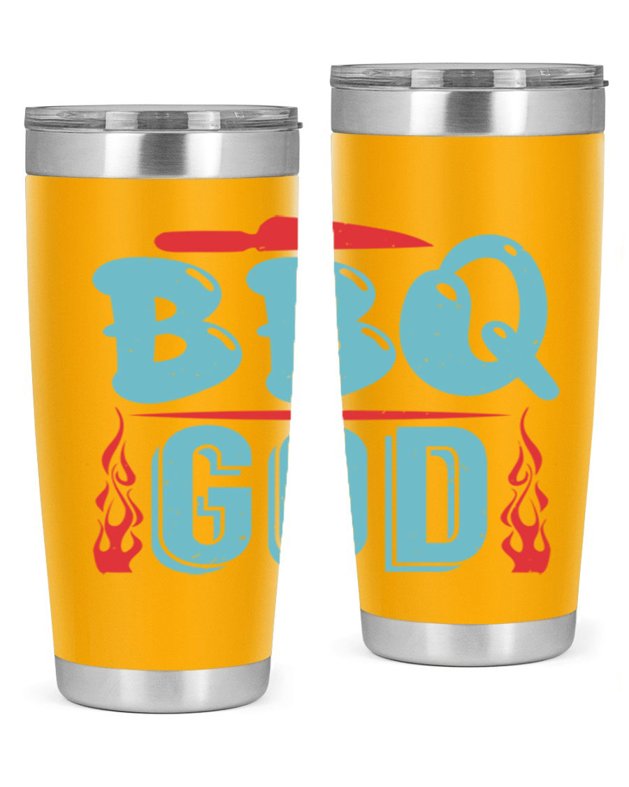 BBQ God 28# Tumbler in stainless steel with copper lining, showcasing its sleek design and drink-thru lid.