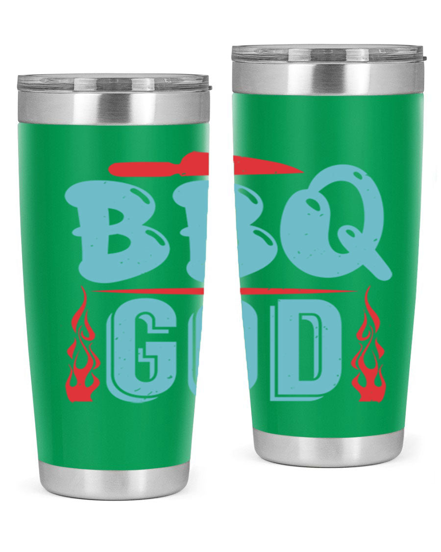 BBQ God 28# Tumbler in stainless steel with copper lining, showcasing its sleek design and drink-thru lid.