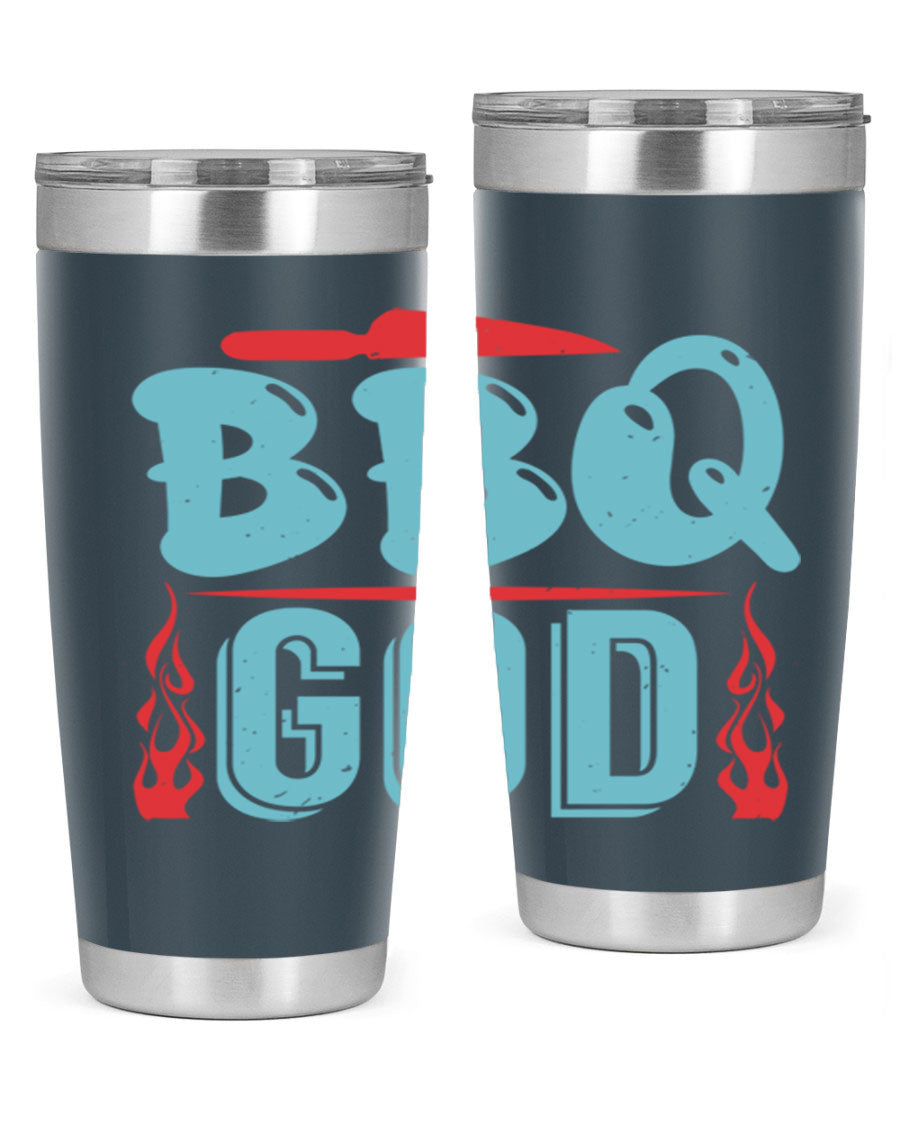 BBQ God 28# Tumbler in stainless steel with copper lining, showcasing its sleek design and drink-thru lid.