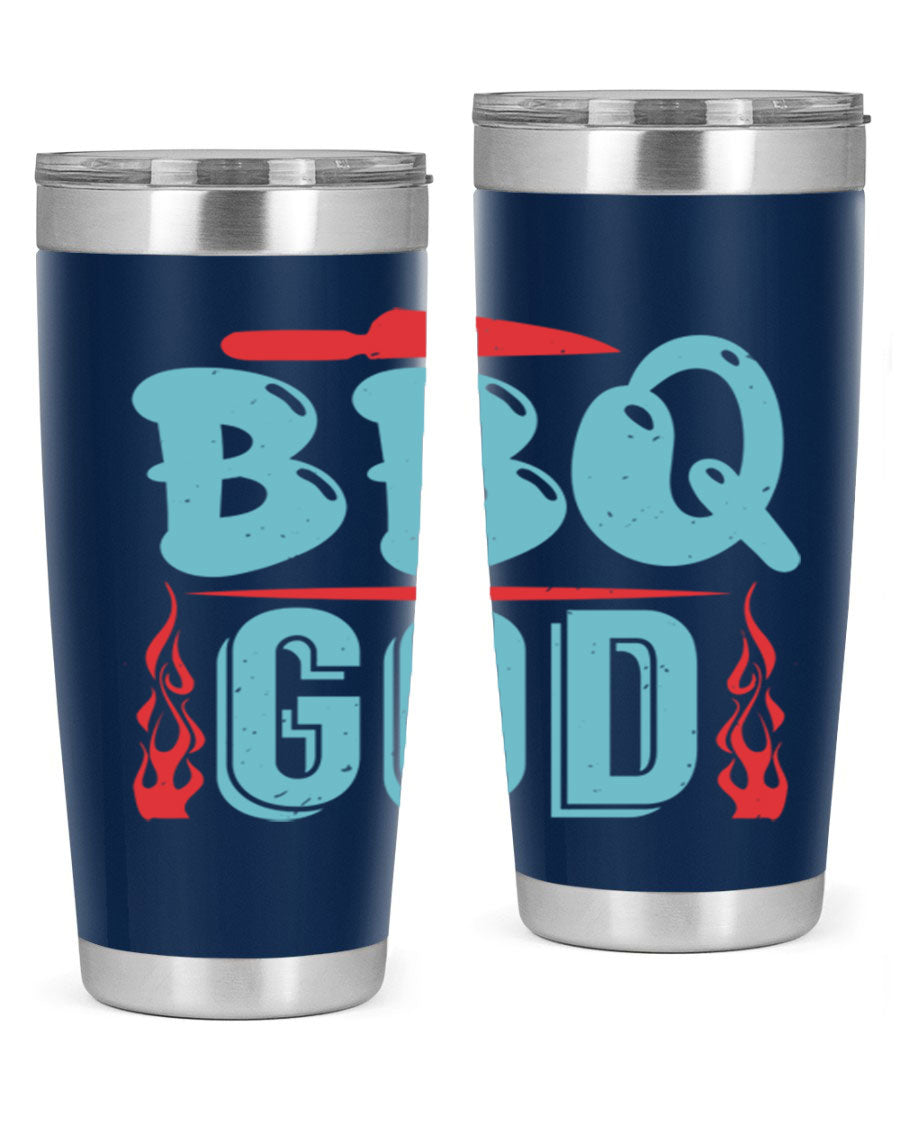 BBQ God 28# Tumbler in stainless steel with copper lining, showcasing its sleek design and drink-thru lid.