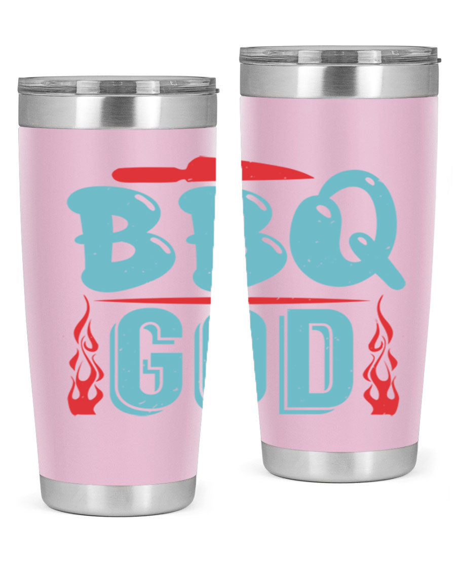 BBQ God 28# Tumbler in stainless steel with copper lining, showcasing its sleek design and drink-thru lid.