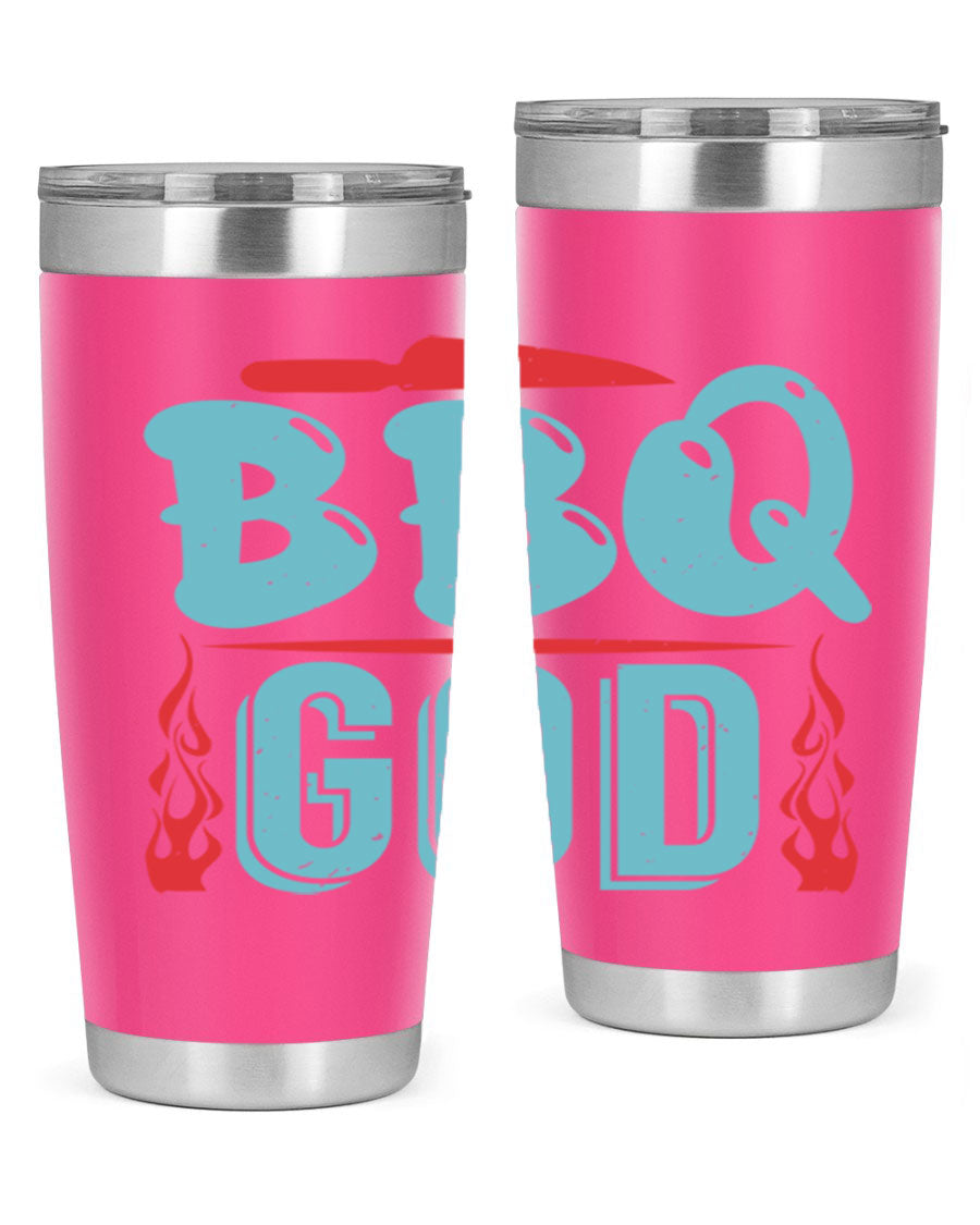BBQ God 28# Tumbler in stainless steel with copper lining, showcasing its sleek design and drink-thru lid.
