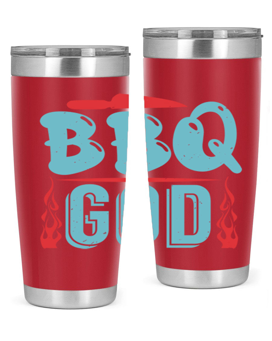 BBQ God 28# Tumbler in stainless steel with copper lining, showcasing its sleek design and drink-thru lid.