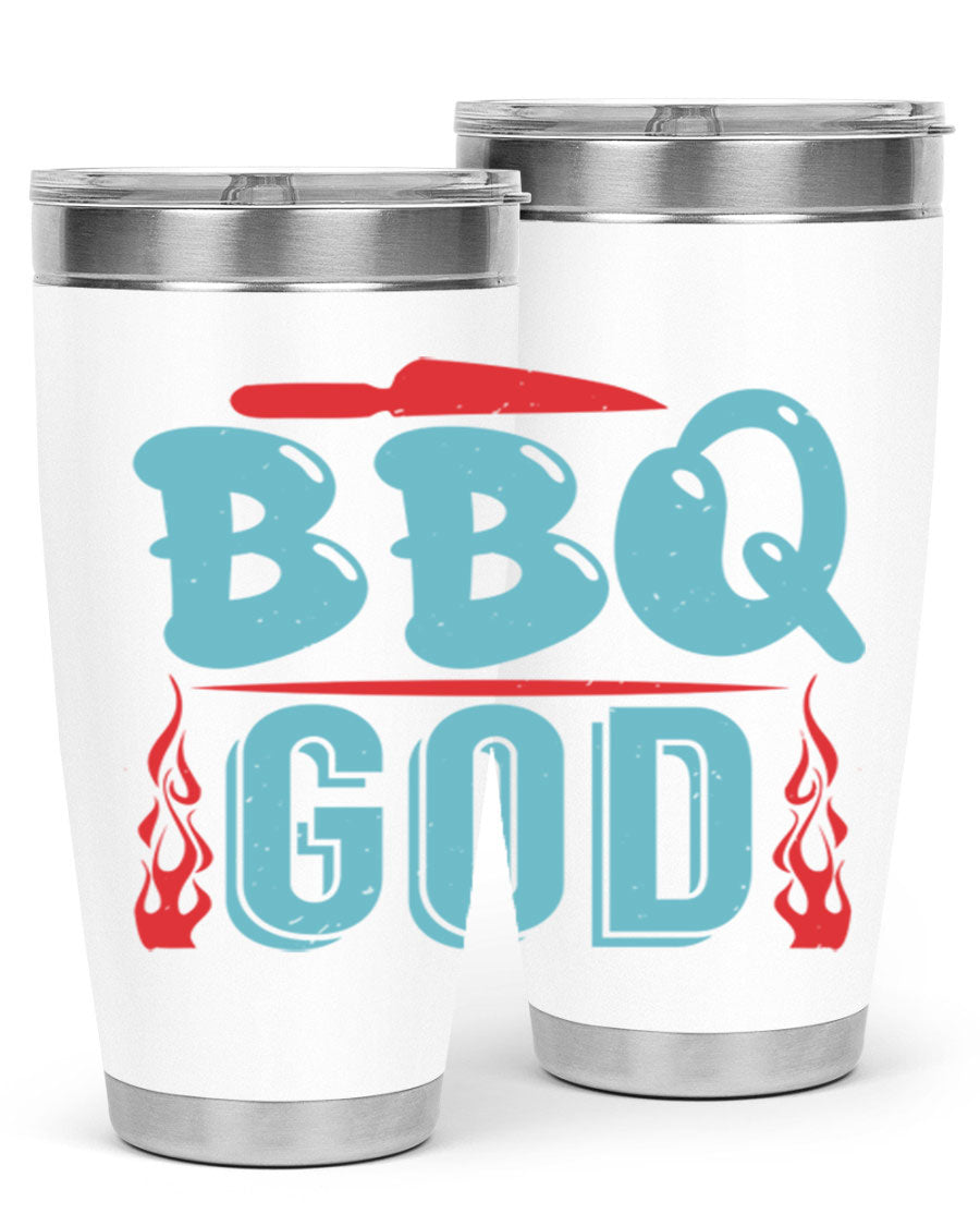 BBQ God 28# Tumbler in stainless steel with copper lining, showcasing its sleek design and drink-thru lid.