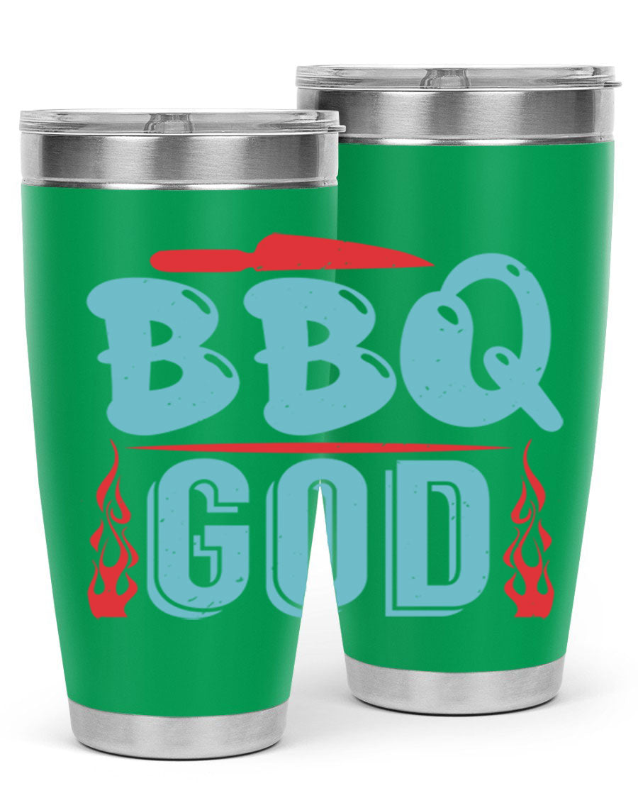 BBQ God 28# Tumbler in stainless steel with copper lining, showcasing its sleek design and drink-thru lid.